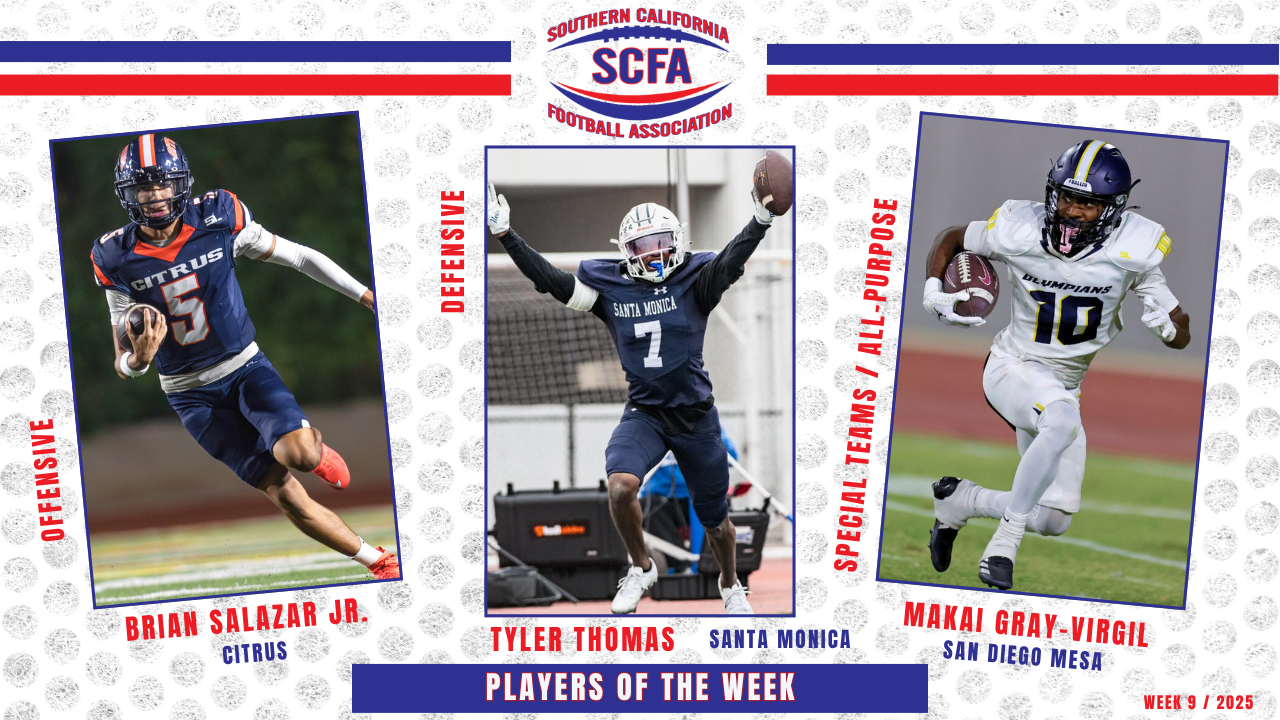 SCFA announces Week 9 Players of the Week